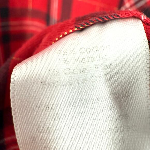 Talbots Medium Red Gold Metallic Plaid Long Sleeve Christmas Blouse Shirt TOp - Picture 6 of 7